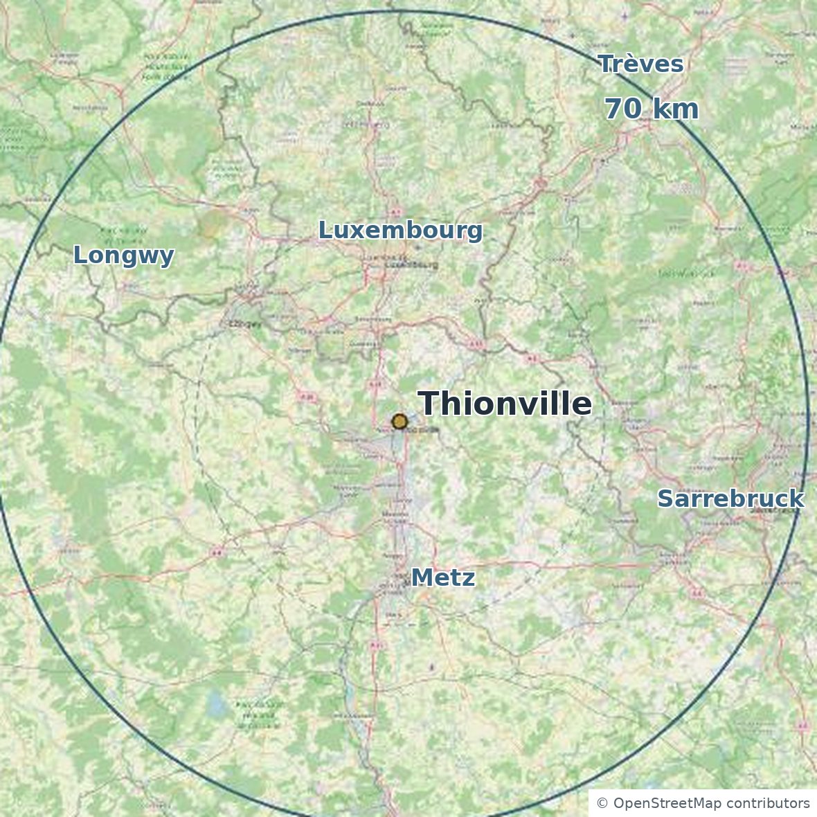Carte de la zone d'intervention, centrée sur Thionville